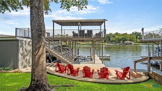 dock area with a water view