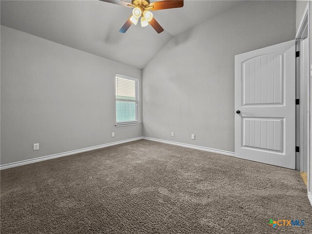 5205 Colina Dr, Killeen, TX 76549 - unfurnished room featuring ceiling fan, vaulted ceiling, carpet floors, and baseboards