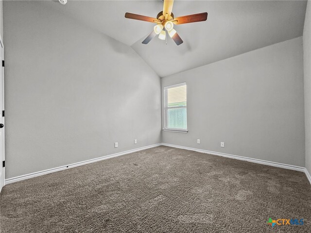 5205 Colina Dr, Killeen, TX 76549 - carpeted empty room featuring vaulted ceiling, a ceiling fan, and baseboards
