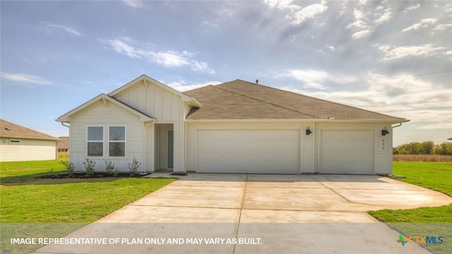 single story home with a front lawn and a garage