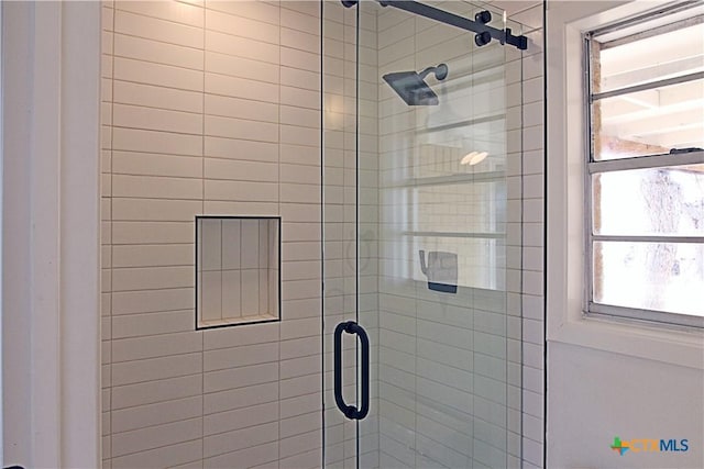 bathroom with a shower stall