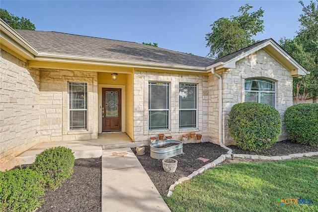 240 Hummingbird Way, Martindale, TX 78655 - doorway to property with stone siding and a shingled roof