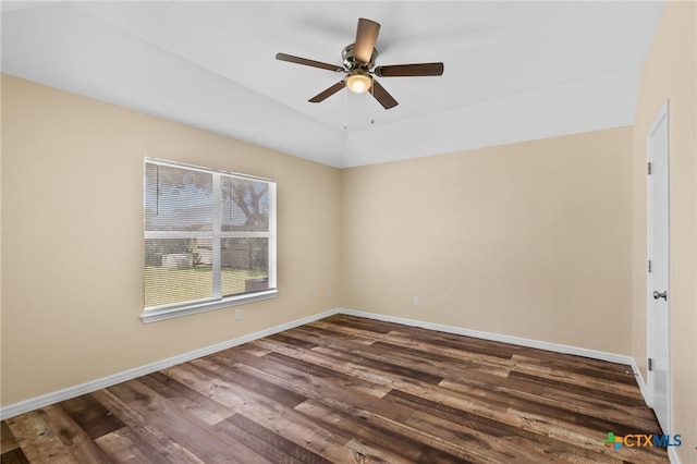 501 Appaloosa Dr, Victoria, TX 77904 - spare room with dark wood finished floors, ceiling fan, and lofted ceiling