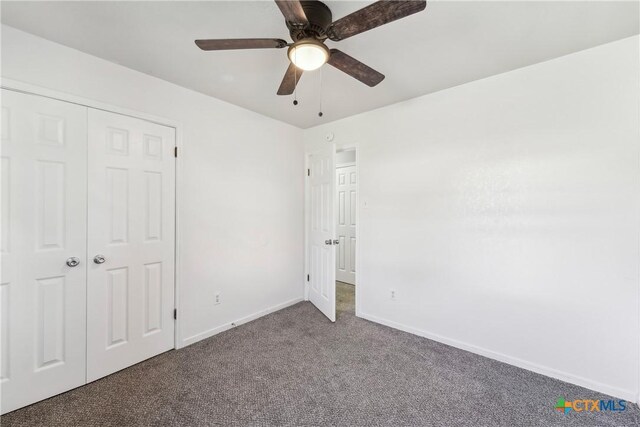 3400 Sally Cir, Kempner, TX 76539 - unfurnished bedroom with carpet flooring, baseboards, ceiling fan, and a closet