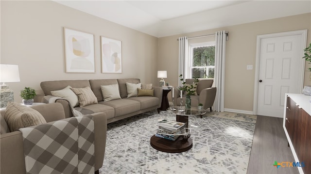 living room with hardwood / wood-style floors