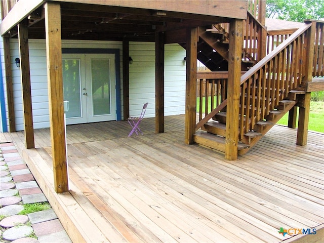 wooden deck with french doors