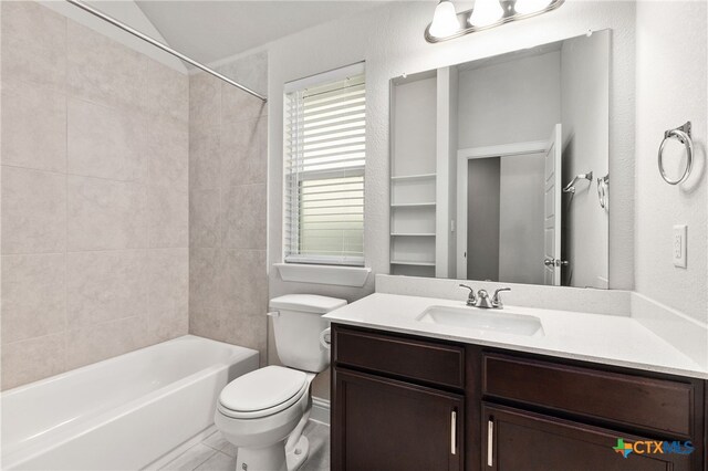 232 Gaida Loop, Georgetown, TX 78628 - full bathroom with toilet, vanity, shower / tub combination, and tile patterned flooring
