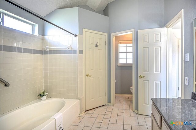 bathroom featuring vanity, toilet, and a textured ceiling