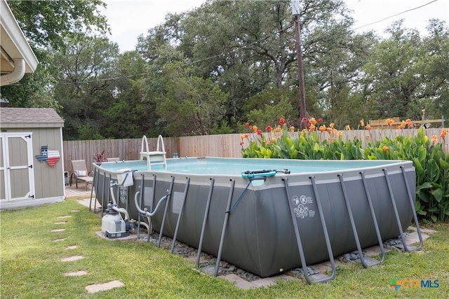 6 S Bobcat Ct, Belton, TX 76513 - view of pool with a shed, a fenced backyard, and view of wooded area