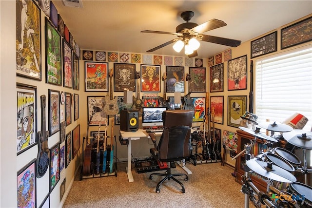 6 S Bobcat Ct, Belton, TX 76513 - office area with a ceiling fan and carpet flooring