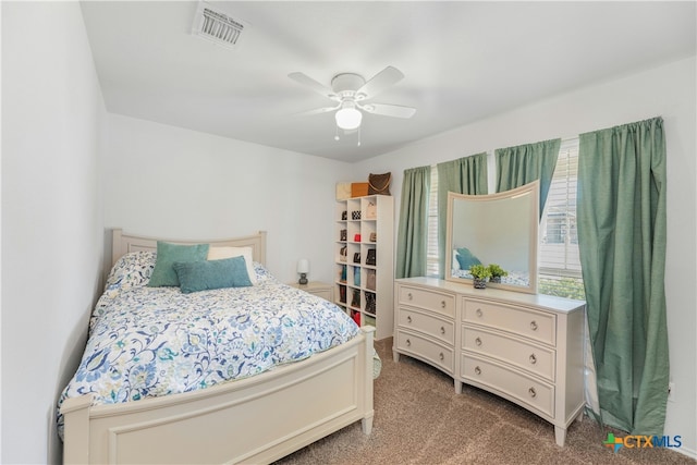 bedroom with carpet and ceiling fan