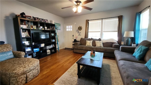 1804 N Goldman St, Victoria, TX 77901 - living room with wood finished floors and a ceiling fan