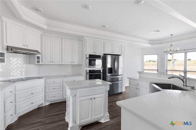 kitchen featuring white cabinetry, stainless steel appliances, sink, and a center island