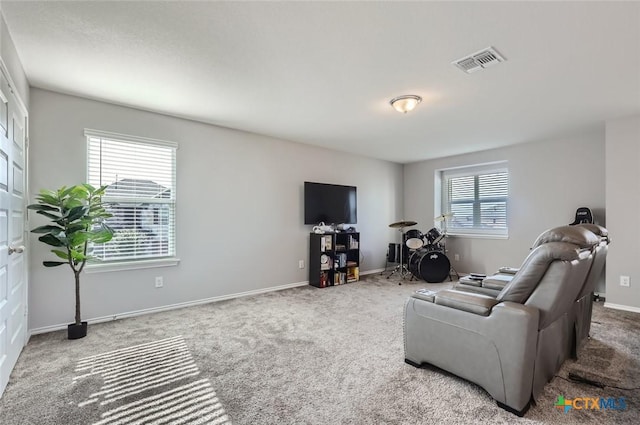 living room with carpet flooring and a healthy amount of sunlight