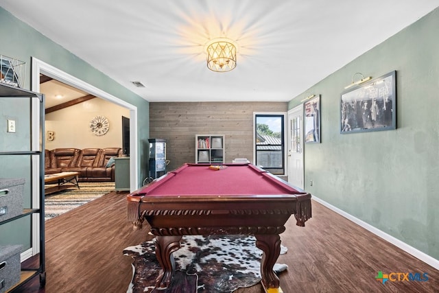 rec room featuring wood-type flooring and pool table