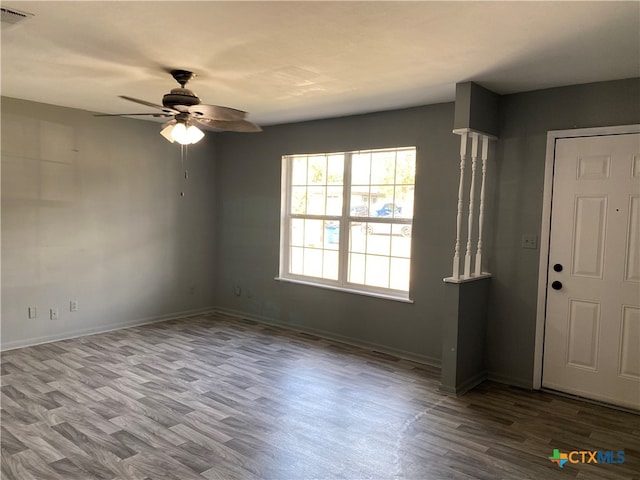 foyer featuring hardwood / wood-style flooring and ceiling fan