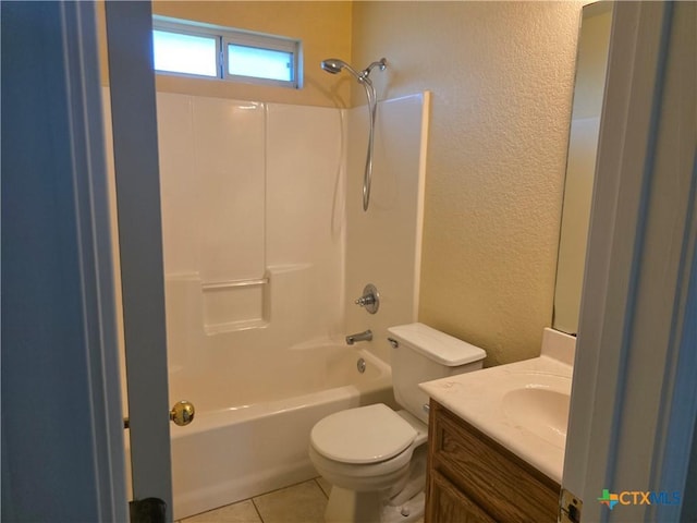 2803 Lindsey Dr, Copperas Cove, TX 76522 - bathroom featuring a textured wall, tub / shower combination, vanity, and tile patterned floors