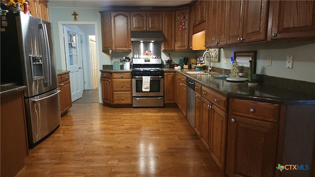 kitchen featuring light hardwood / wood-style floors, sink, and appliances with stainless steel finishes