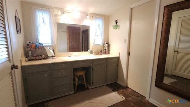 bathroom featuring hardwood / wood-style floors and vanity