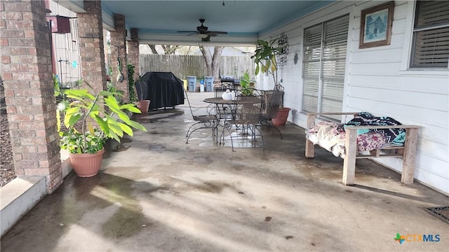 view of patio / terrace featuring ceiling fan and a grill