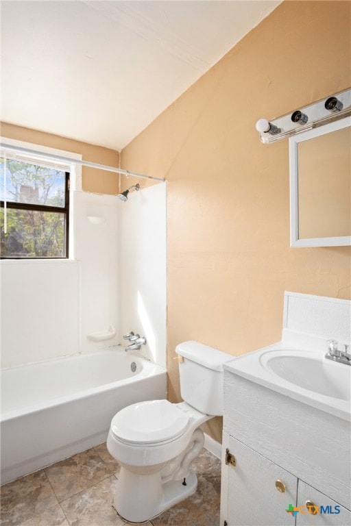 full bathroom featuring toilet, vanity, bathing tub / shower combination, and tile patterned flooring