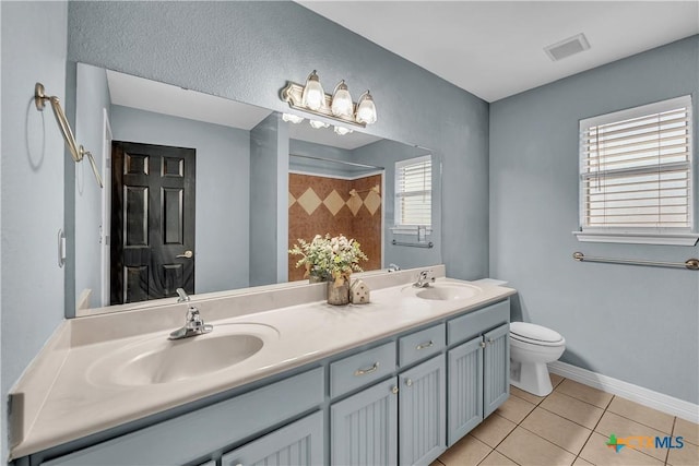 bathroom featuring tile patterned floors, toilet, and vanity