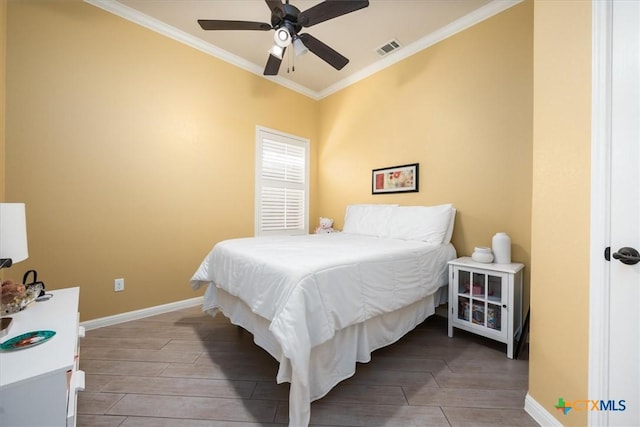 9550 Savannah Ridge Dr Unit 11, Austin, TX 78726 - bedroom with ornamental molding, light wood finished floors, baseboards, and ceiling fan