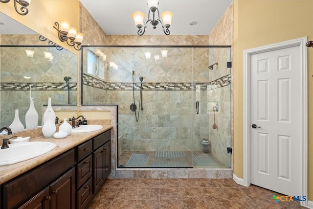 9550 Savannah Ridge Dr Unit 11, Austin, TX 78726 - full bath featuring a chandelier, double vanity, and a shower stall