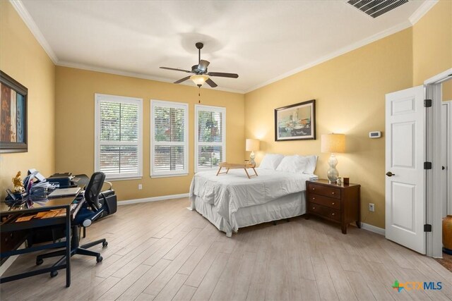 9550 Savannah Ridge Dr Unit 11, Austin, TX 78726 - bedroom with light wood finished floors, ornamental molding, baseboards, and an office area