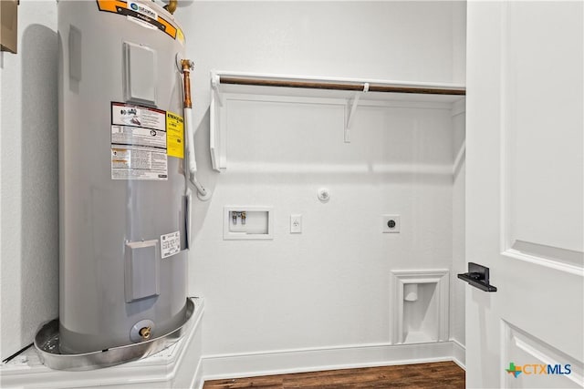 laundry room featuring washer hookup, electric water heater, electric dryer hookup, laundry area, and baseboards