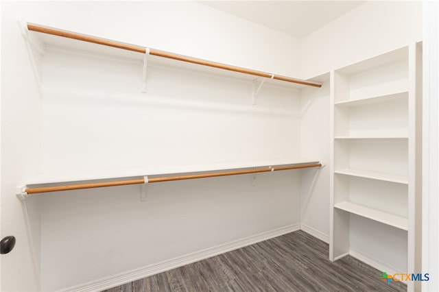 spacious closet with dark wood-type flooring