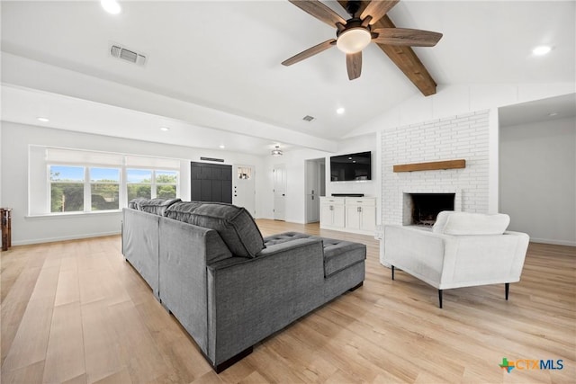 921 Indian Trl, Harker Heights, TX 76548 - living area featuring ceiling fan, light wood-type flooring, recessed lighting, a brick fireplace, and baseboards