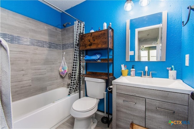3605 Pleasing Cir, Killeen, TX 76542 - bathroom featuring vanity, shower / bathtub combination with curtain, and a textured wall