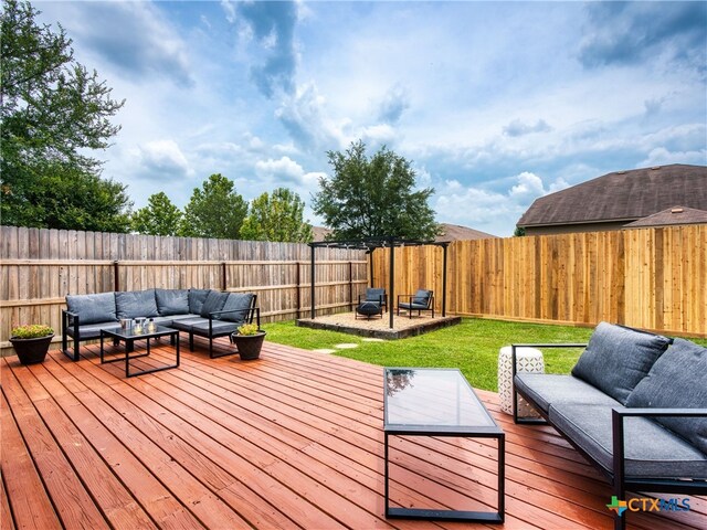 2416 Kolton St, New Braunfels, TX 78130 - deck featuring an outdoor living space and a fenced backyard