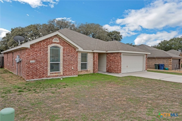 single story home with a garage and a front yard