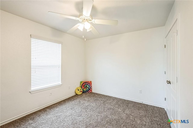 game room featuring ceiling fan and carpet flooring