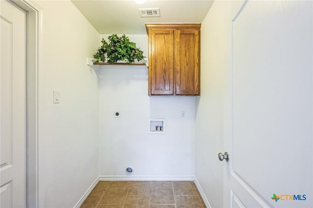 laundry area with cabinets, electric dryer hookup, and washer hookup