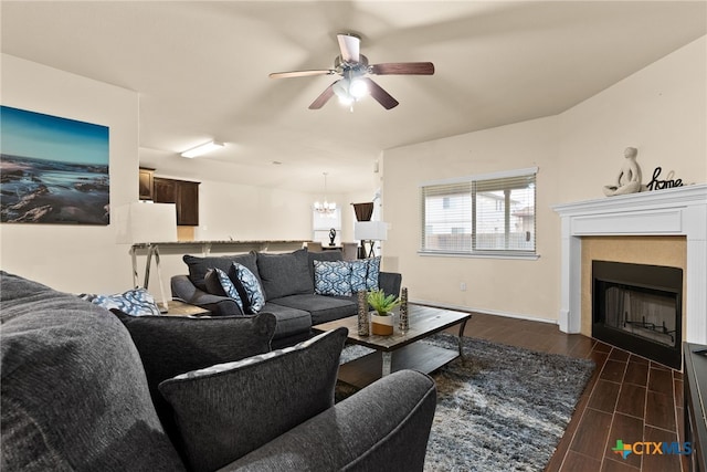 living room featuring ceiling fan