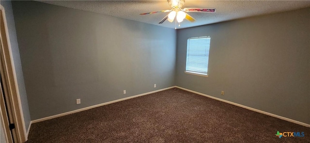 217 Taylors Dr, Temple, TX 76502 - unfurnished room with a textured ceiling, a ceiling fan, dark carpet, and baseboards