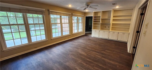 217 Taylors Dr, Temple, TX 76502 - empty room featuring healthy amount of natural light, ceiling fan, dark wood-style flooring, a textured ceiling, and recessed lighting