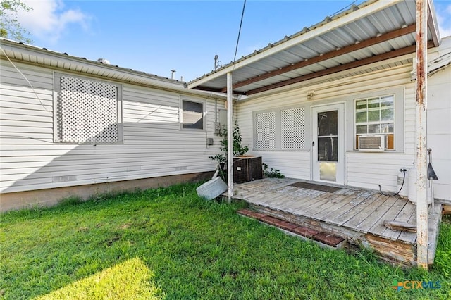 134 Daisy Ln, Whitney, TX 76692 - back of property featuring a wooden deck, a yard, crawl space, and central air condition unit