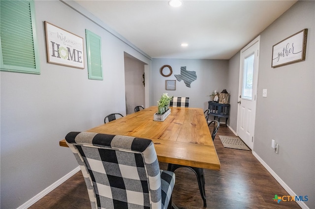 dining space featuring dark wood-type flooring