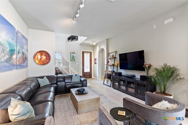 living room with rail lighting