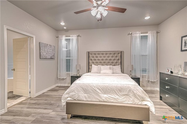 7808 Mcculloch Rd, Temple, TX 76502 - bedroom with light wood-style flooring, baseboards, recessed lighting, and a ceiling fan