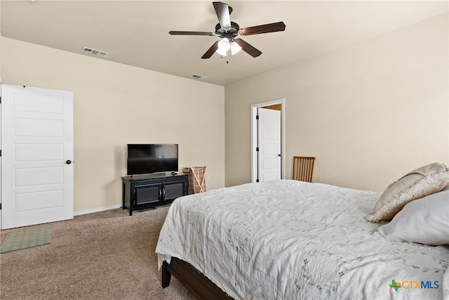 bedroom with carpet floors and ceiling fan