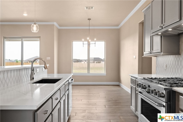 kitchen featuring stainless steel appliances, light hardwood / wood-style floors, plenty of natural light, and sink