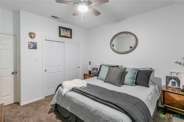 312 Ow Lowrey Dr, Salado, TX 76571 - carpeted bedroom with a closet, baseboards, and a ceiling fan