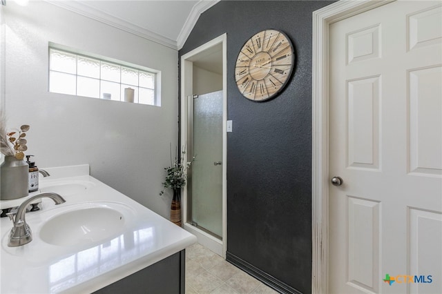 312 Ow Lowrey Dr, Salado, TX 76571 - full bath with ornamental molding, a shower stall, and double vanity