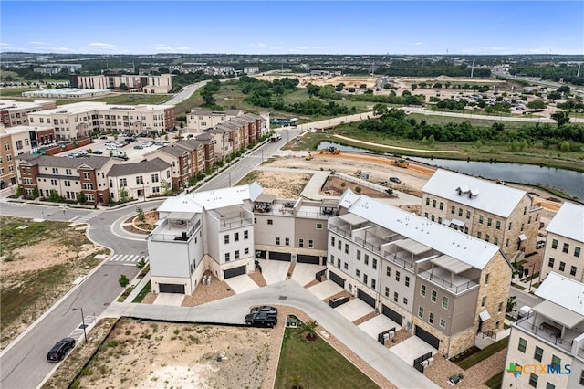 aerial view featuring a water view