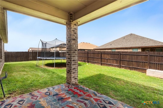view of yard featuring a patio and a trampoline